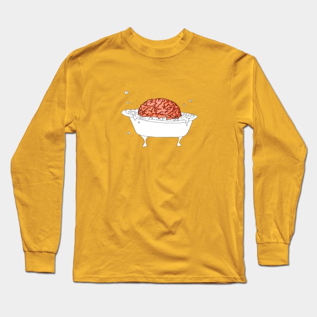 Brain in a tub taking a bubble bath · cartoon style, yellow background Long Sleeve T-Shirt by natashakolton